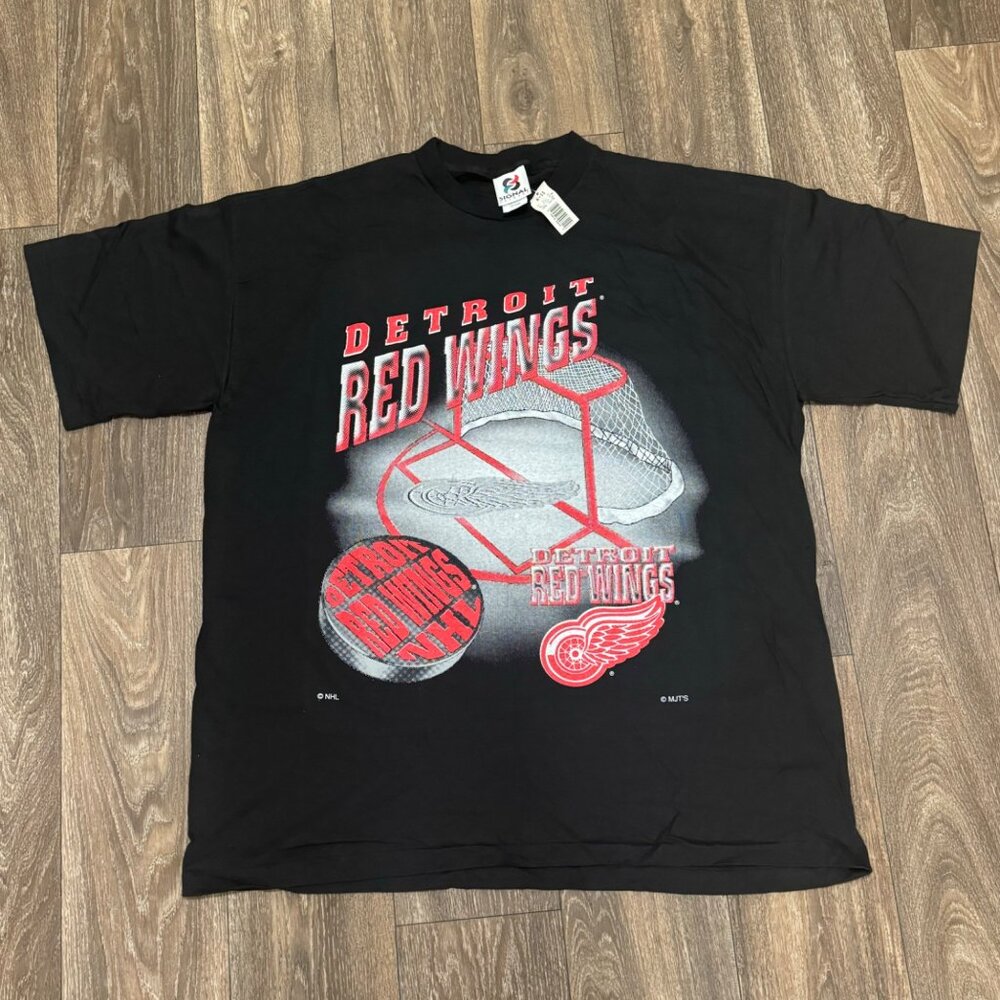 VTG Detroit Red Wings Shirt Men's XXL Black Single Stich 90s NHL Sportswear